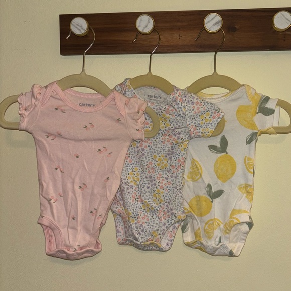 Carter's Baby Girls' Floral and Lemon Print Bodysuit Onesie Set of 3 - Picture 1 of 3